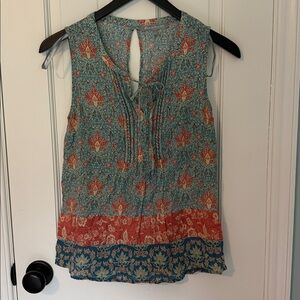 Daniel Rainn Floral Patterned Top in Teal and Coral